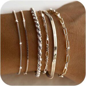 DEARMAY Dainty Silver Bracelets for Women Rope Chain Bracelet Fashion Pack